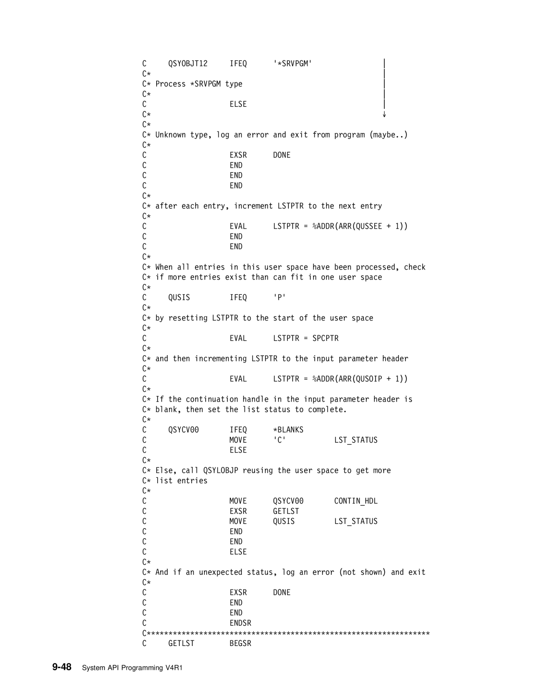 IBM Version 4 QSYOBJT12 Ifeq \SRVPGM, Eval Lstptr = Addrarrqussee + END, Eval Lstptr = Addrarrqusoip +, Ifeq \BLANKS Move 