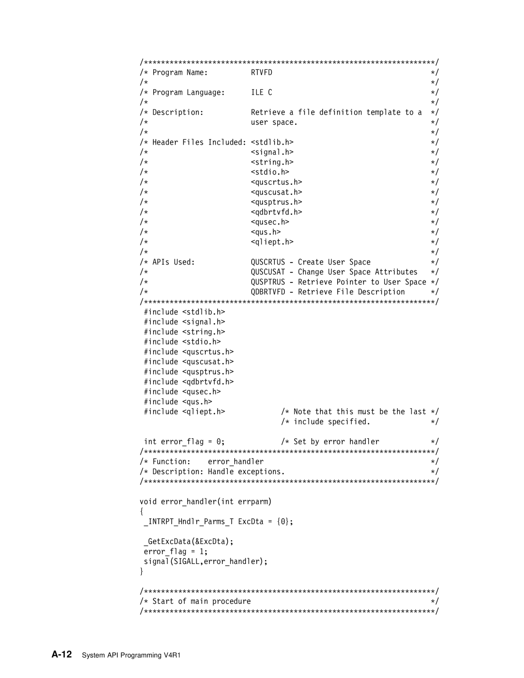 IBM Version 4 manual Rtvfd, Ile C 