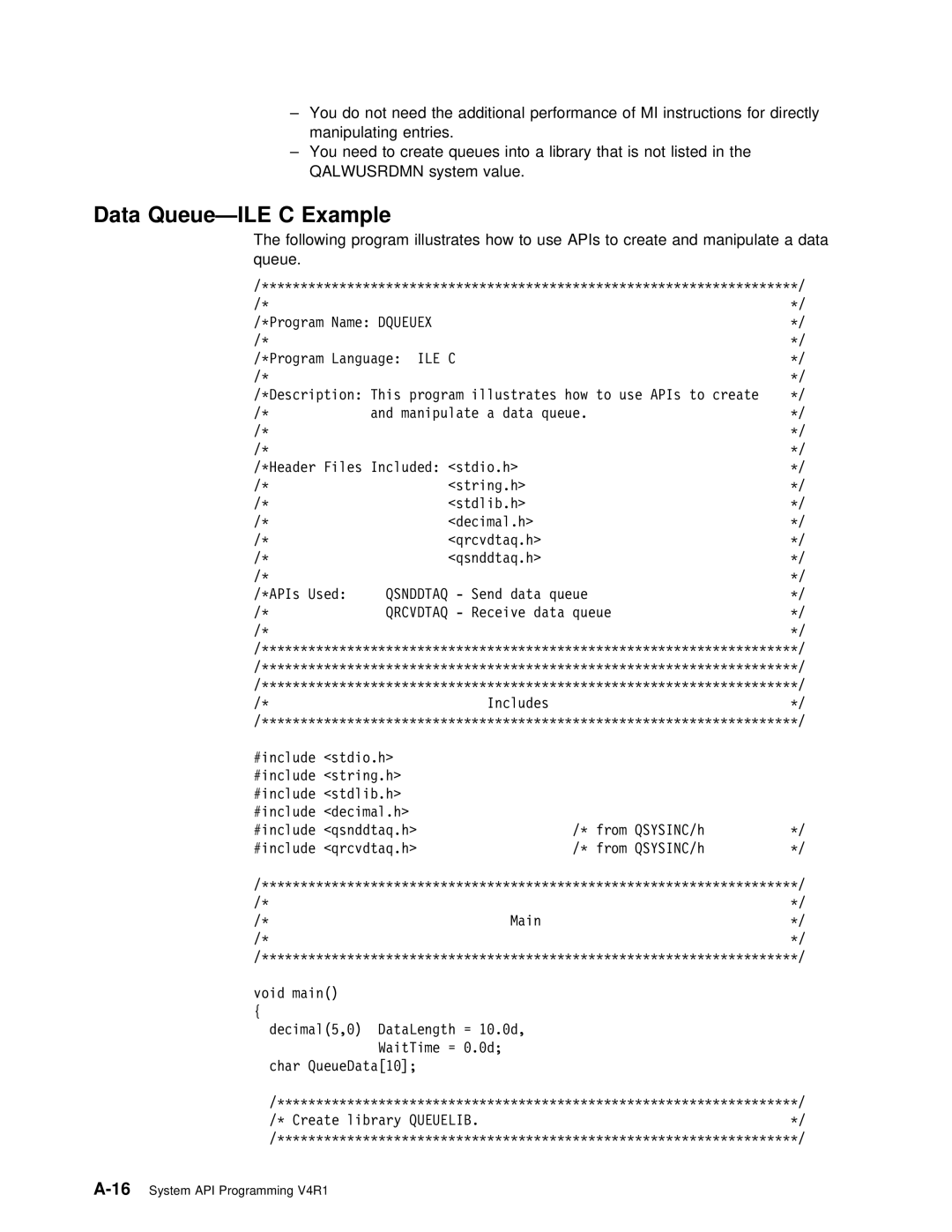 IBM Version 4 manual Data Queue-ILE C Example 