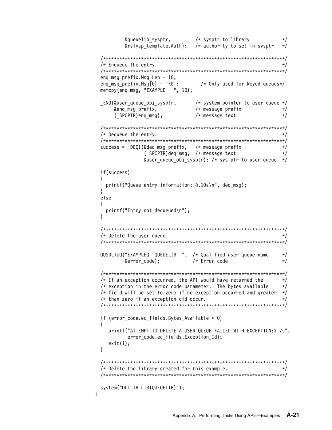 IBM Version 4 manual Appendix A. Performing Tasks Using APIs-ExamplesA-21 