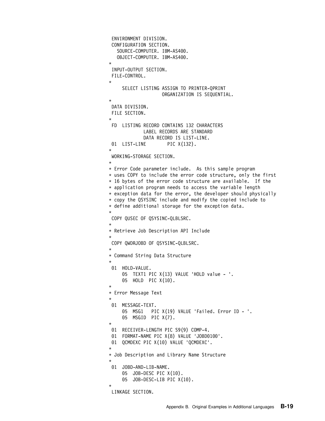 IBM Version 4 manual Data Division File Section, Label Records are Standard, Data Record is LIST-LINE, List-Line, MSG1 PIC 