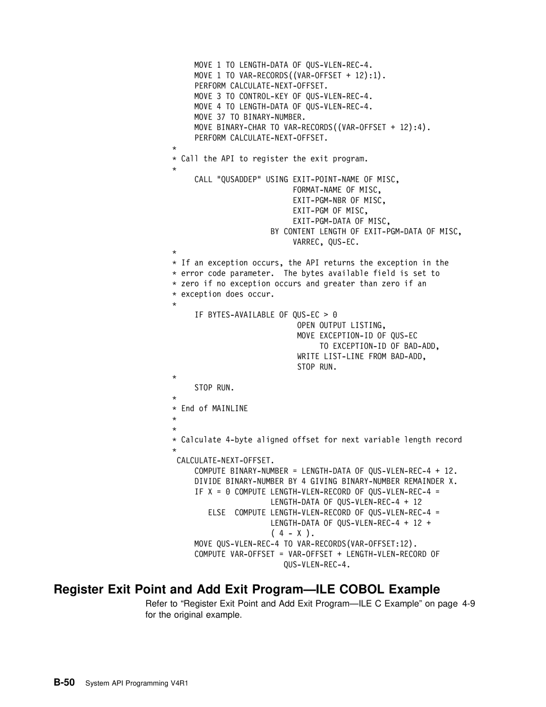 IBM Version 4 manual Register Exit Point, By Content Length of EXIT-PGM-DATA of MISC, VARREC, QUS-EC 