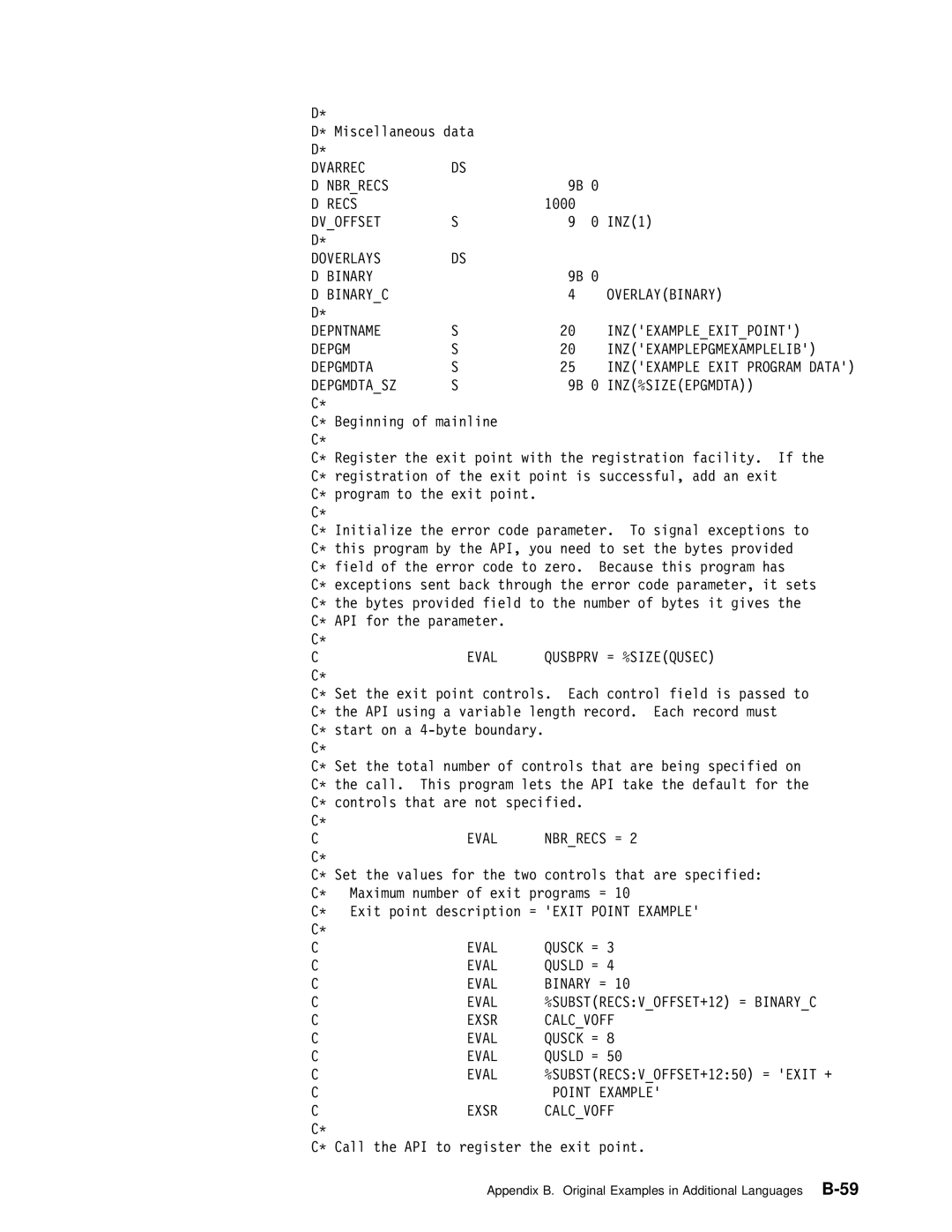 IBM Version 4 manual Dvarrec Nbrrecs, Recs, Dvoffset, Doverlays Binary, Depgmdtasz, Inz%Sizeepgmdta, Eval Nbrrecs = 