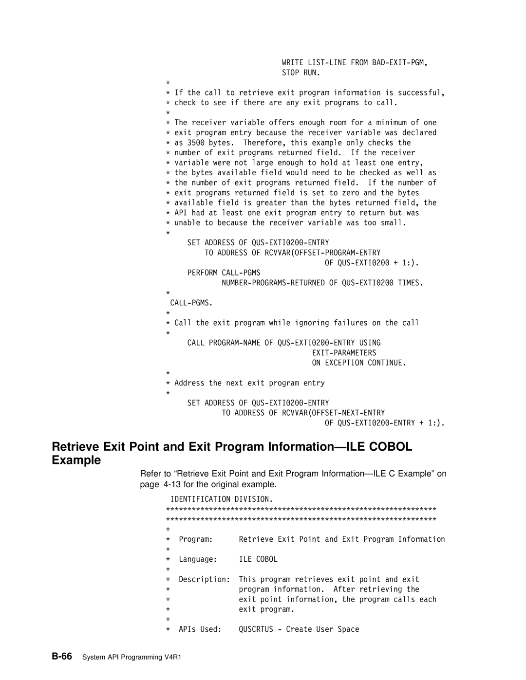 IBM Version 4 Write LIST-LINE from BAD-EXIT-PGM, Stop RUN, To Address of RCVVAROFFSET-PROGRAM-ENTRY, Perform CALL-PGMS 