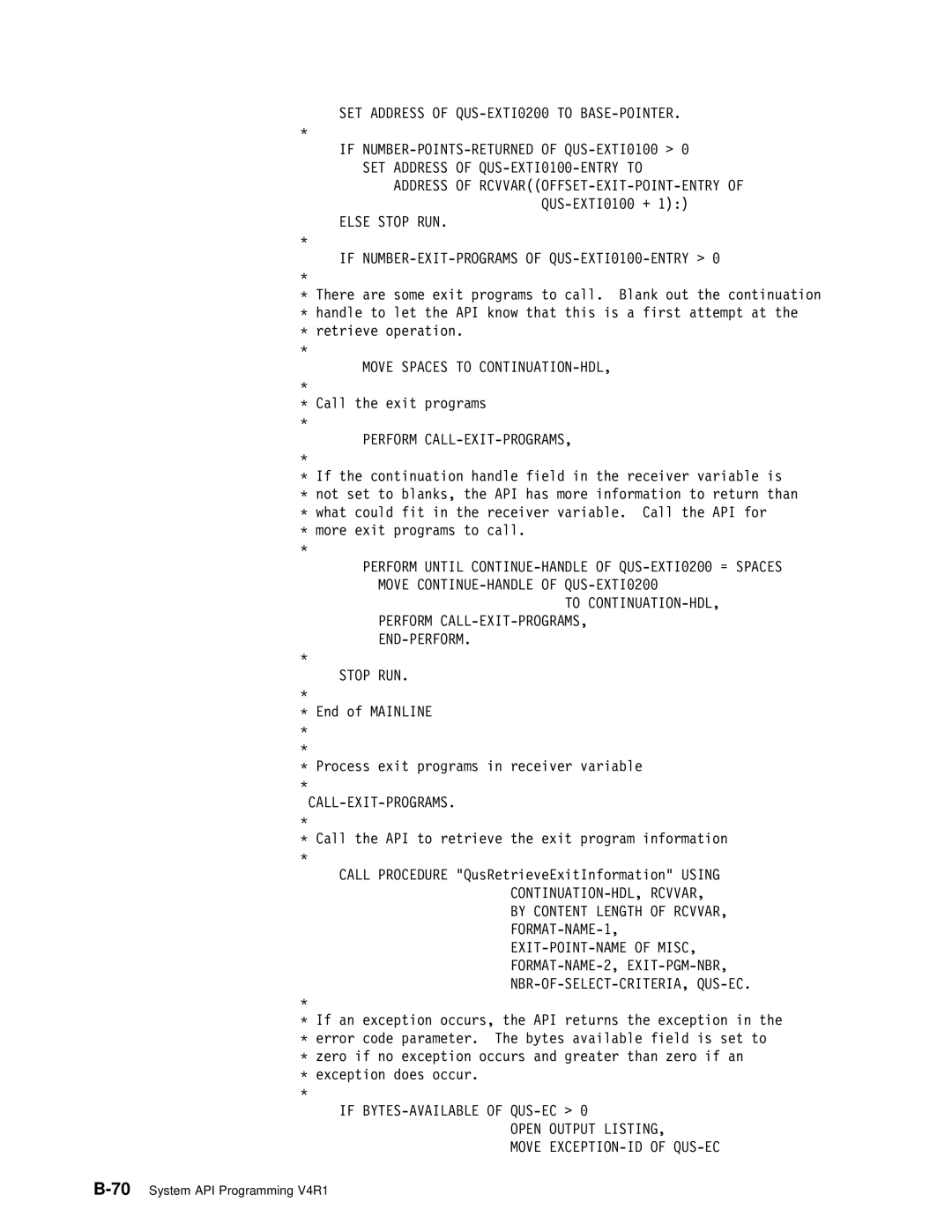 IBM Version 4 manual Else Stop RUN, Open Output Listing Move EXCEPTION-ID of QUS-EC 