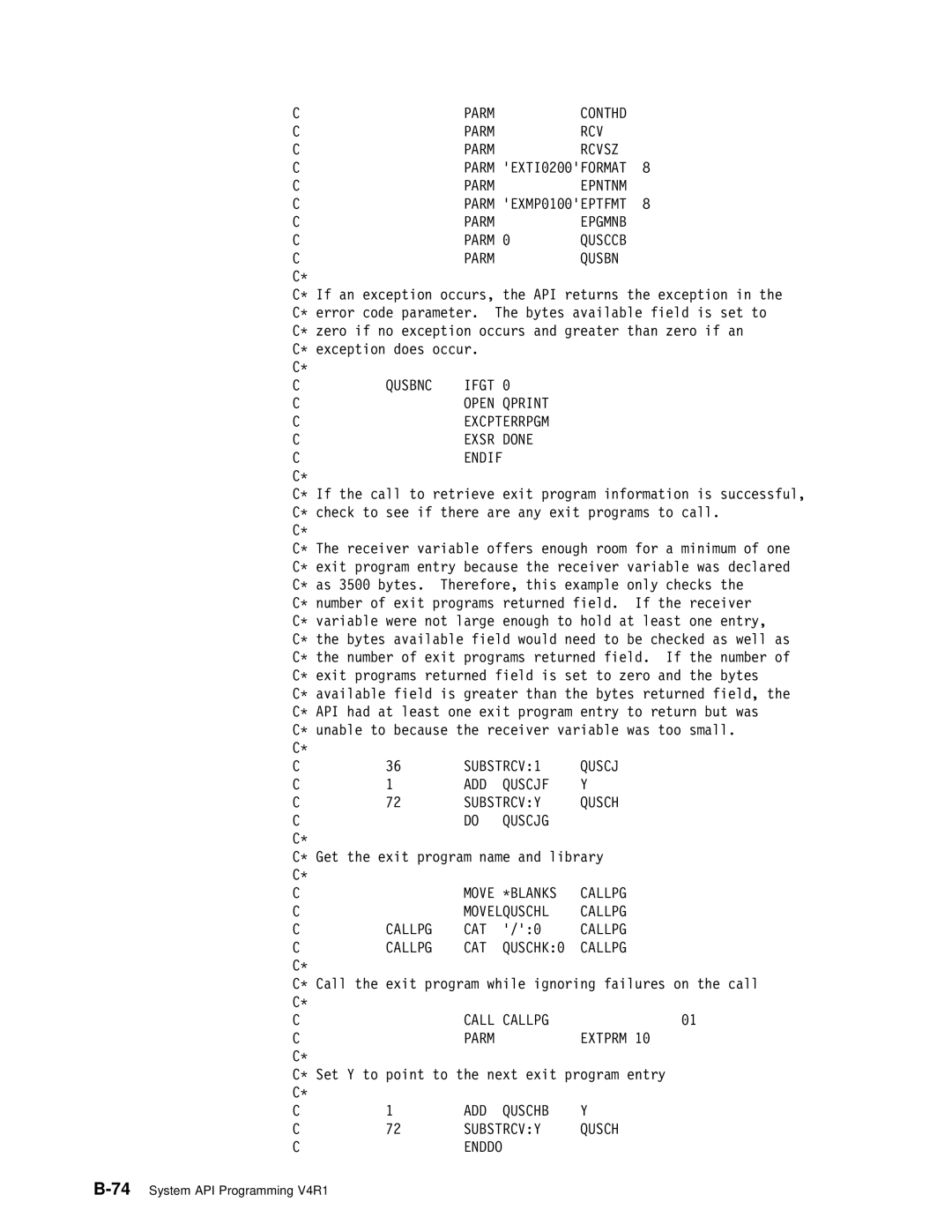 IBM Version 4 Parm RCV Rcvsz, ADD Quscjf Substrcvy, Quscjg, Movelquschl, Callpg CAT, Call Callpg, ADD Quschb Substrcvy 