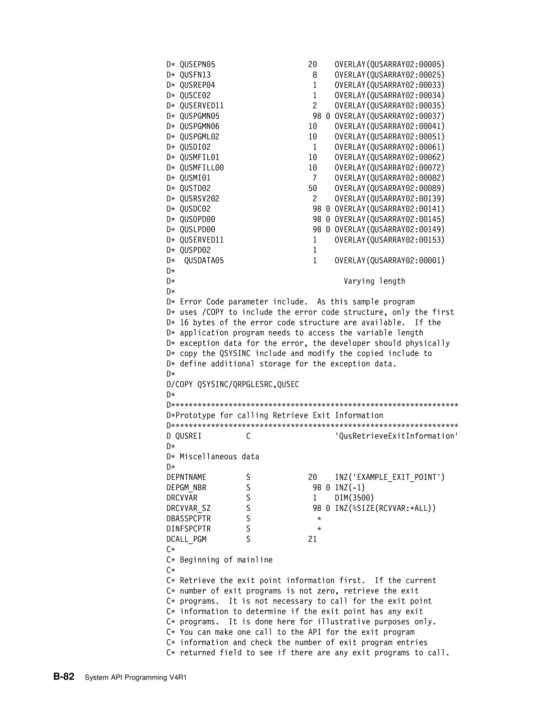 IBM Version 4 manual QUSFN13, QUSERVED11, Qusrei, Depntname Inzexampleexitpoint Depgmnbr, Drcvvarsz 