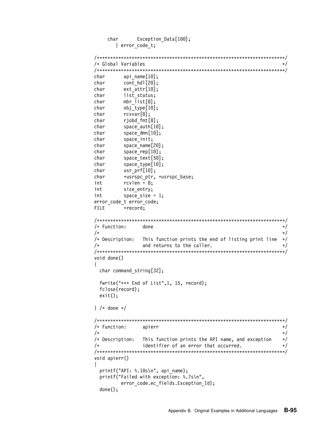 IBM Version 4 manual Appendix B. Original Examples in Additional BLanguages-95 