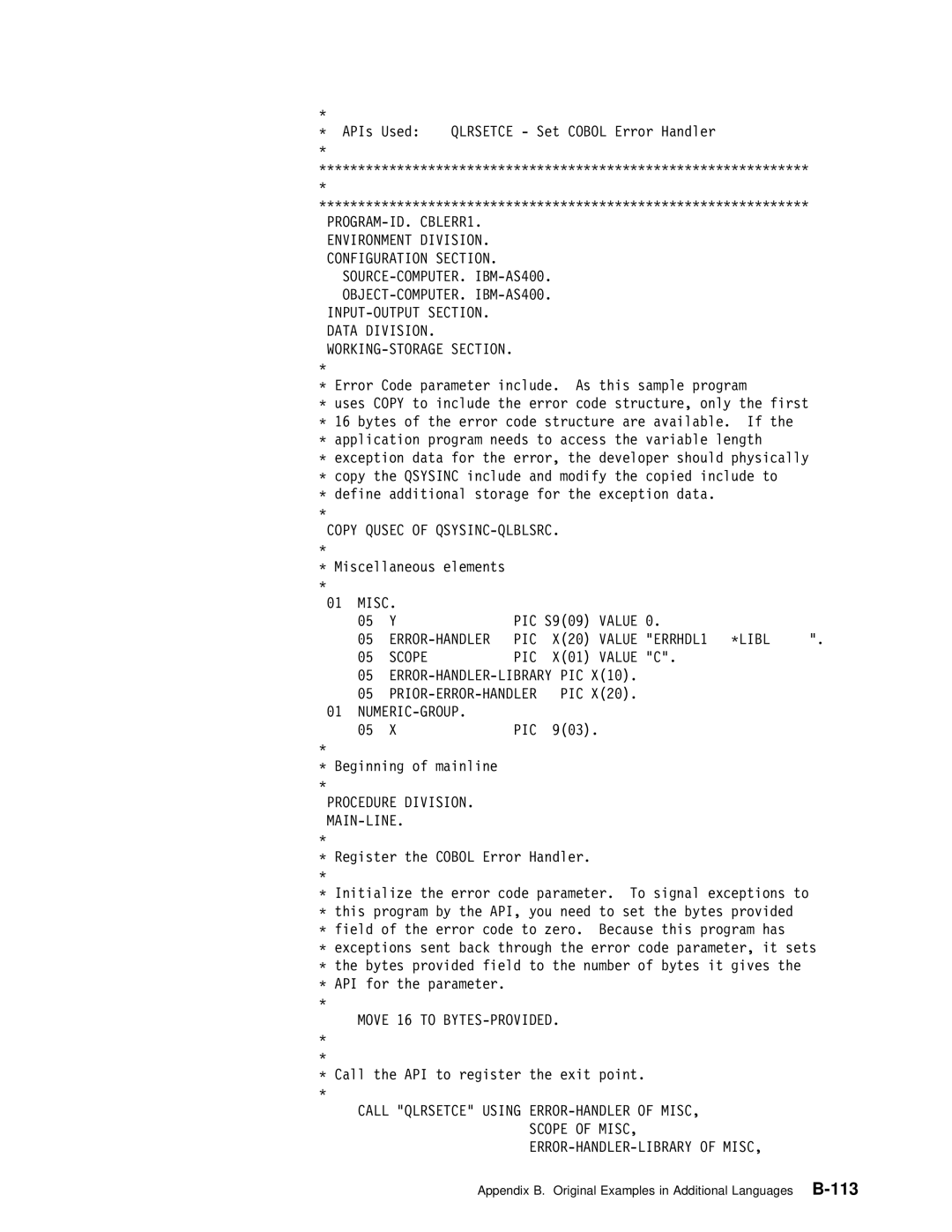 IBM Version 4 manual PROGRAM-ID. CBLERR1, Error-Handler Pic, ERRHDL1 \LIBL Scope PIC 