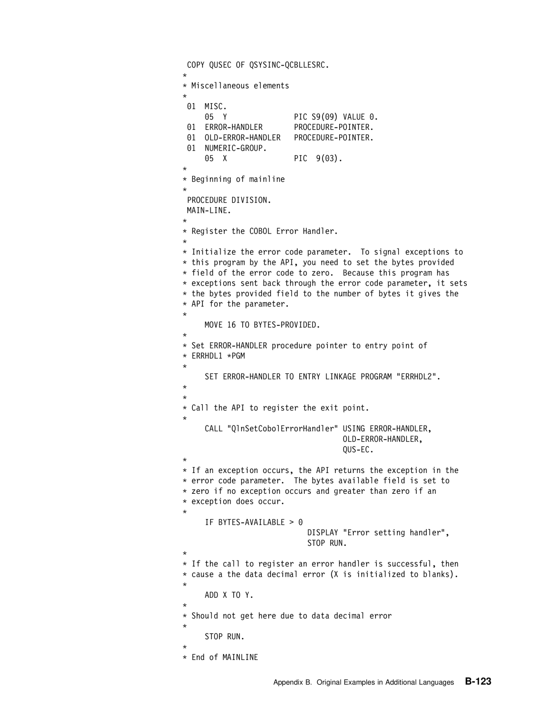 IBM Version 4 manual Copy Qusec of QSYSINC-QCBLLESRC, Error-Handler, Numeric-Group Pic 