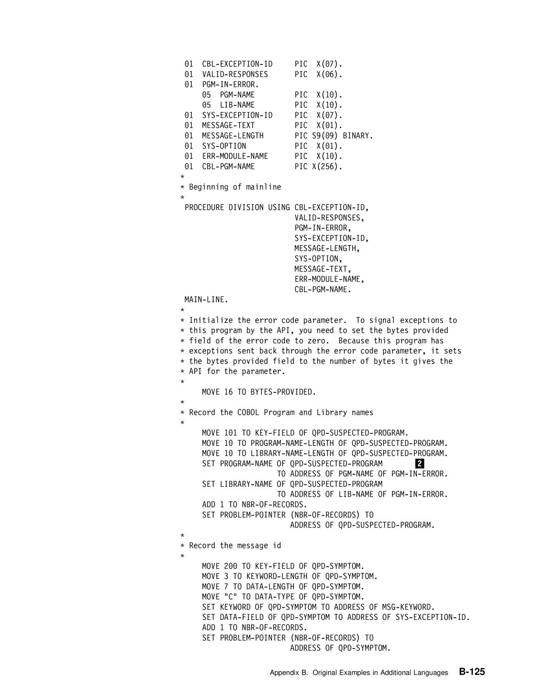 IBM Version 4 Message-Length, Sys-Option Pic, Cbl-Pgm-Name, Procedure Division Using CBL-EXCEPTION-ID, NBR-OF-RECORDS to 