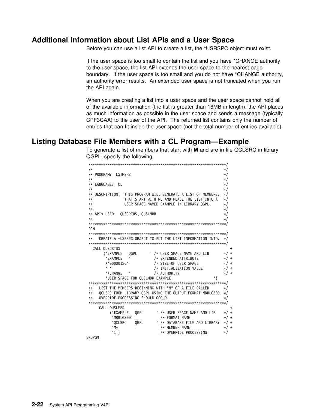 IBM Version 4 manual User, Listing, Additional Information about 