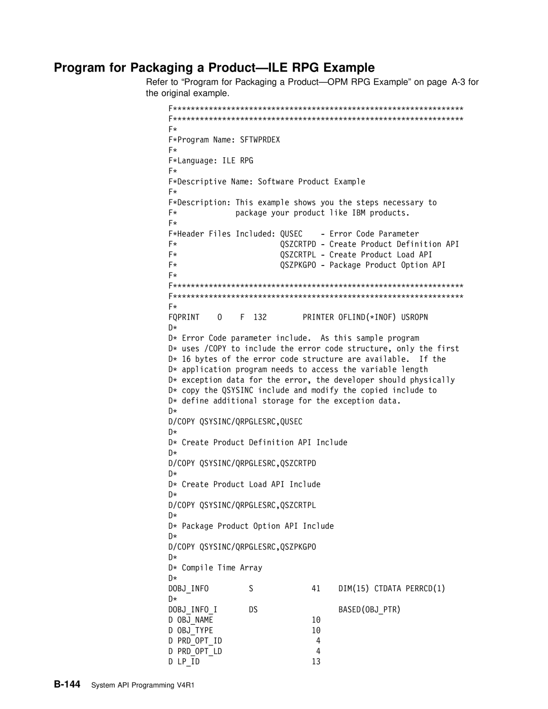 IBM Version 4 manual 144, Packaging a, Refer To Program For, Product-OPM RPG Example on page A-3 fo Original 