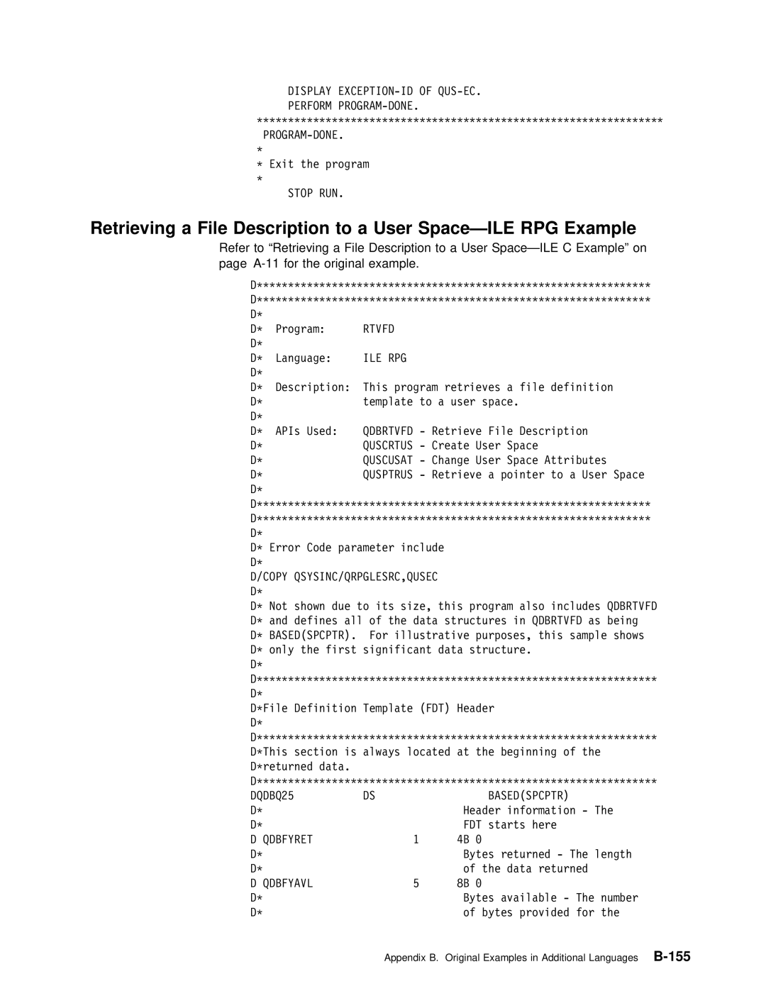 IBM Version 4 manual To a User Space-ILE RPG Example 