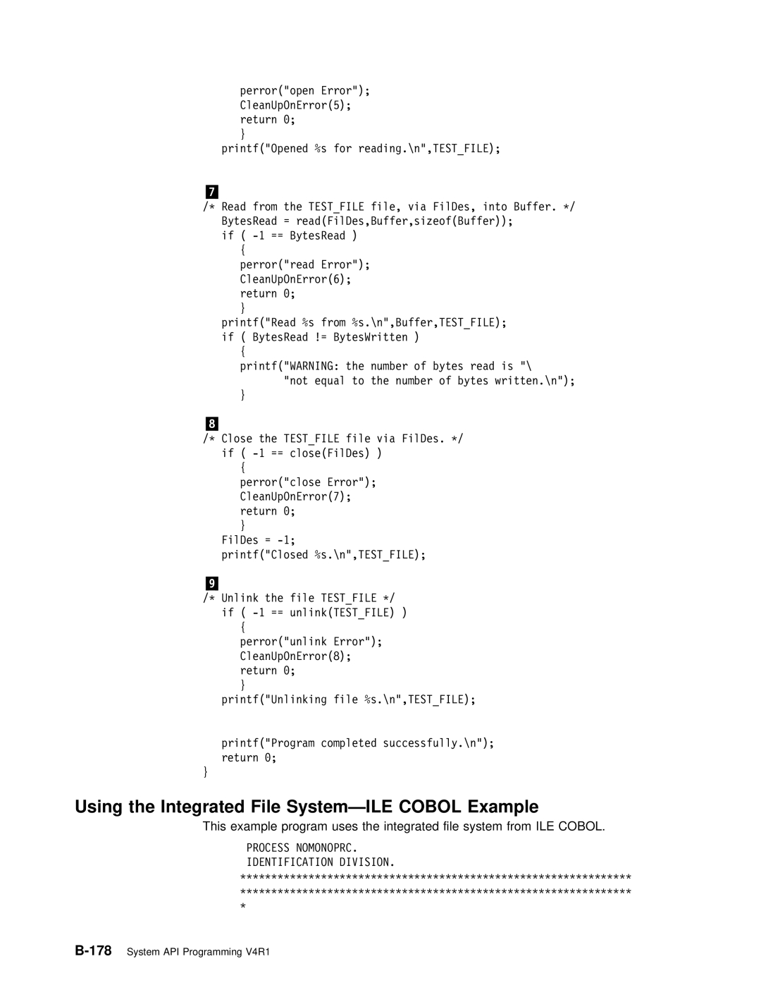 IBM Version 4 manual Using the Integrated File System-ILE Cobol Example, Process NOMONOPRC. Identification Division 