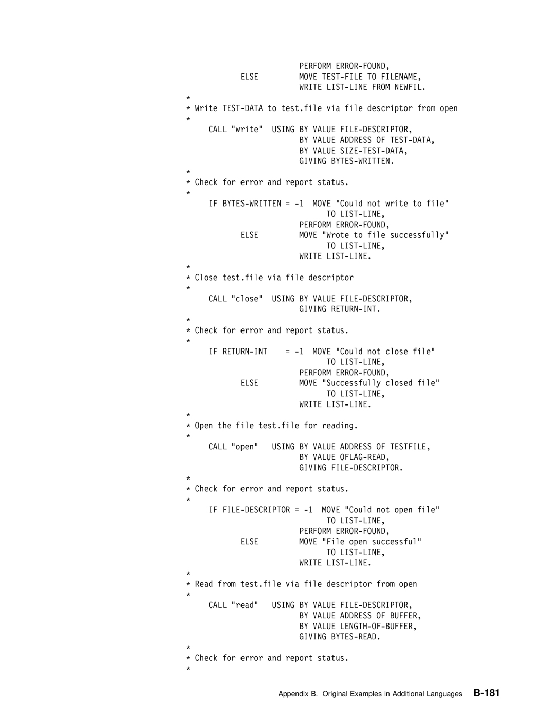 IBM Version 4 manual To LIST-LINE Write LIST-LINE, Giving RETURN-INT, If RETURN-INT, Perform ERROR-FOUND 