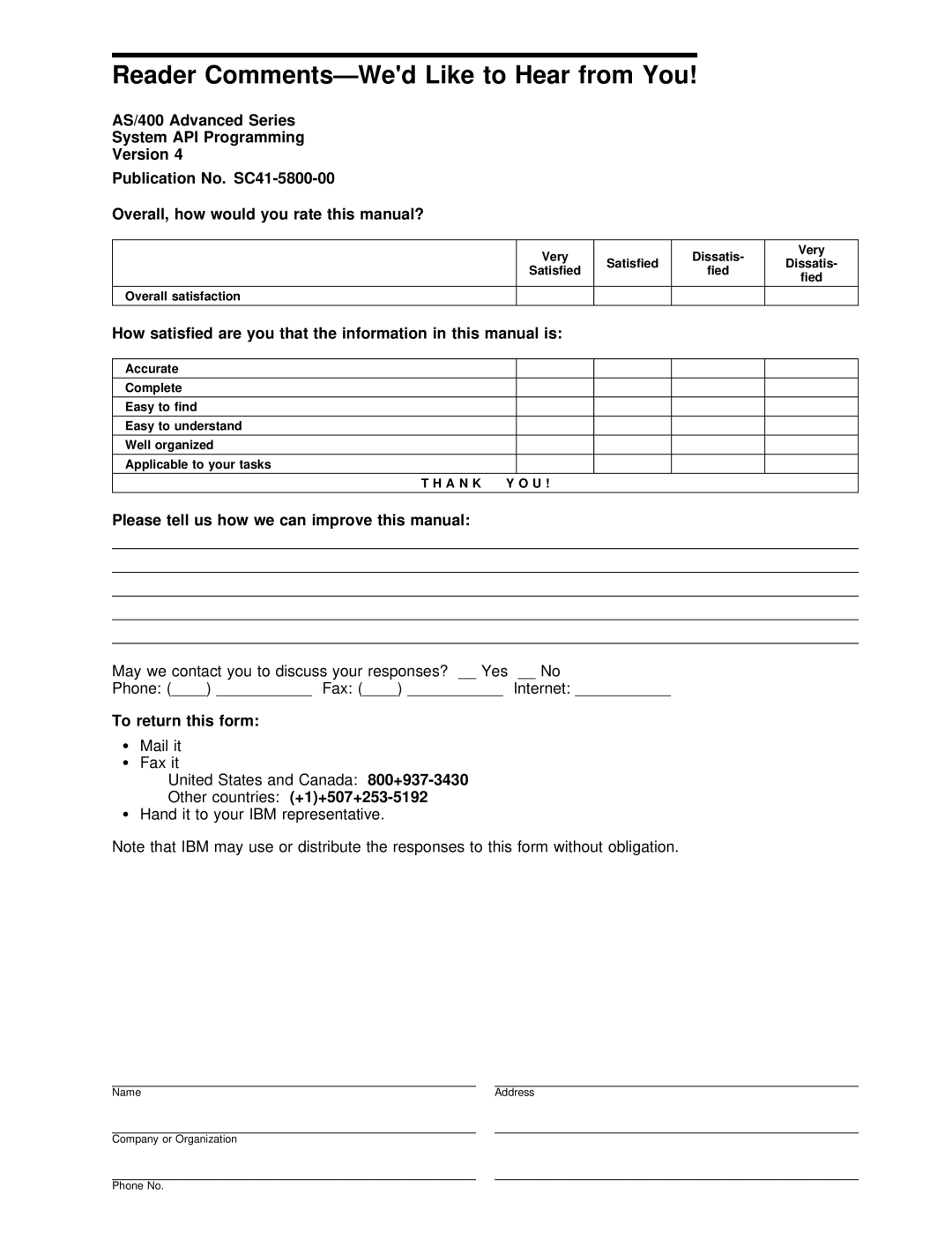 IBM Version 4 How satisfied, Please tell us how we can improve this manual, To return this form 