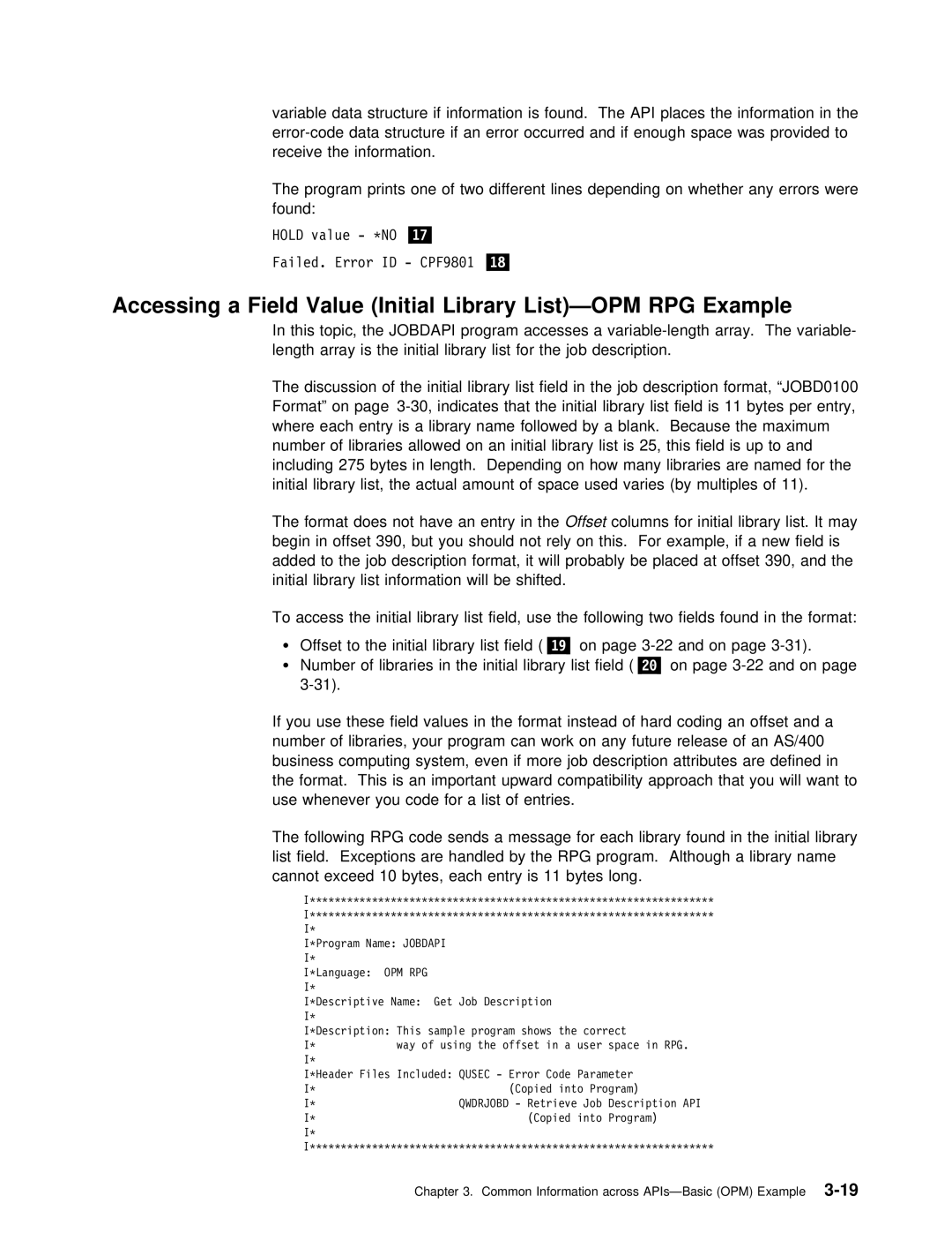 IBM Version 4 manual Initial, Information across APIs-Basic OPM 3-Example 