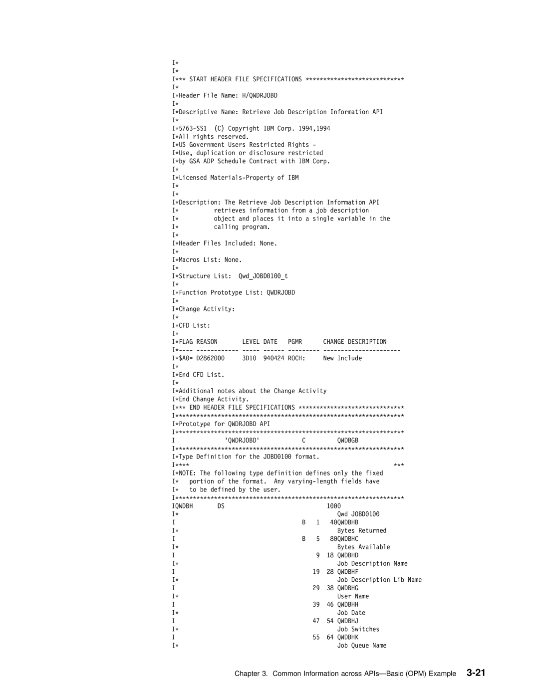 IBM Version 4 manual Common Information across APIs-Basic OPM 3-Example21 