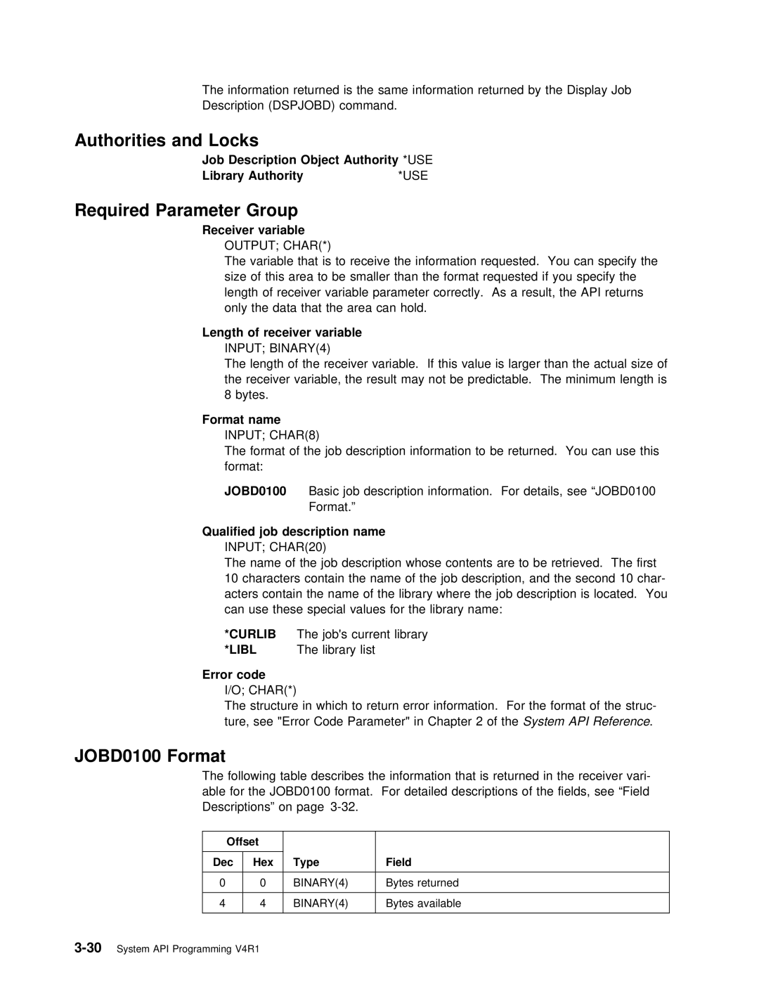 IBM Version 4 manual JOBD0100 Format 