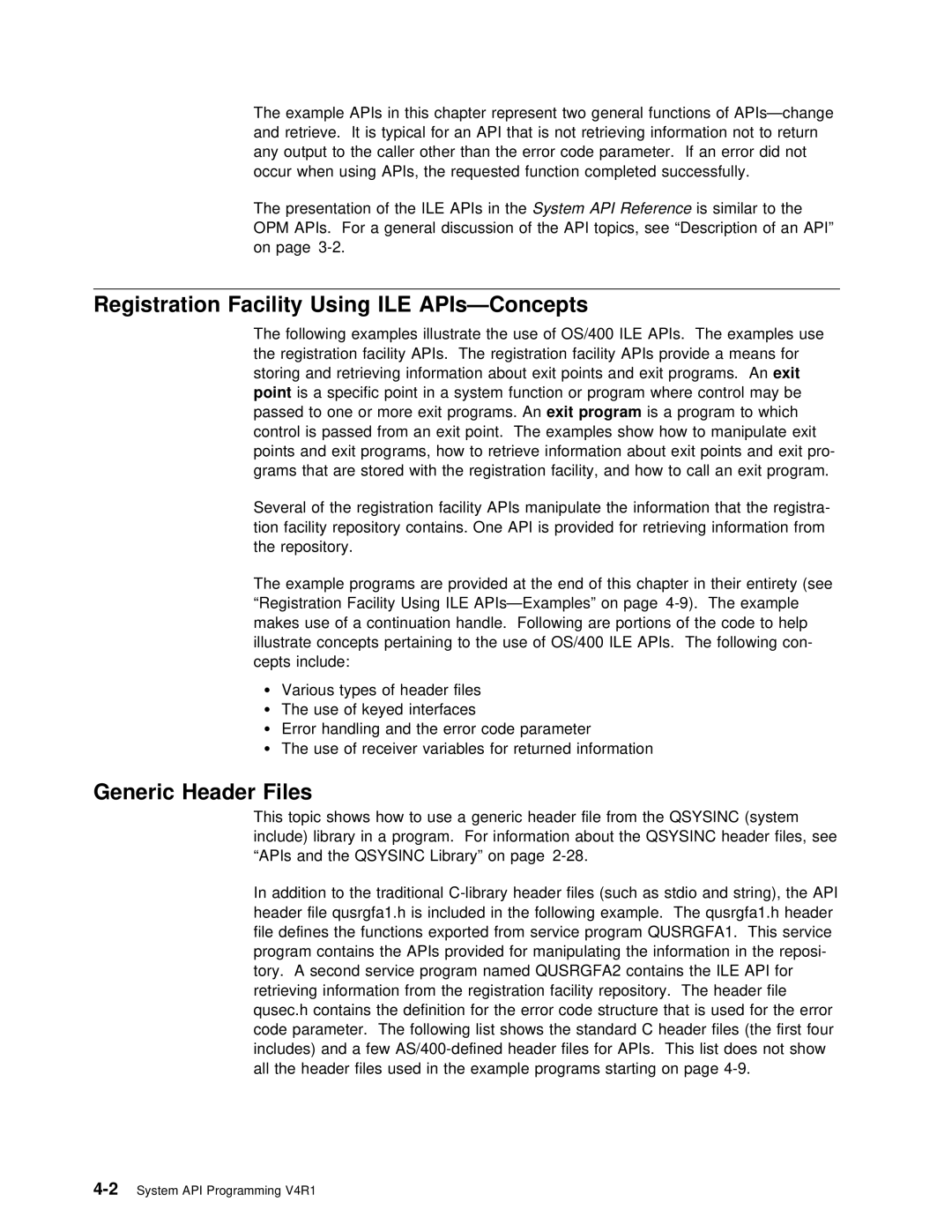 IBM Version 4 manual APIs-Concepts, Generic Header Files, Point 