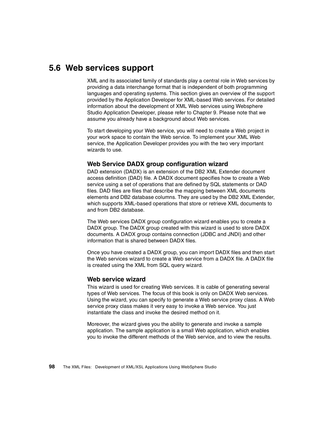 IBM Version 5 manual Web services support, Web Service Dadx group configuration wizard, Web service wizard 