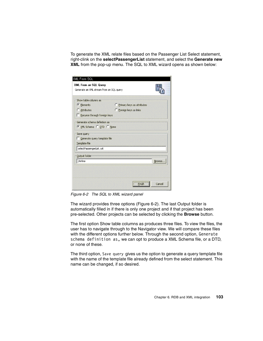 IBM Version 5 manual SQL to XML wizard panel 