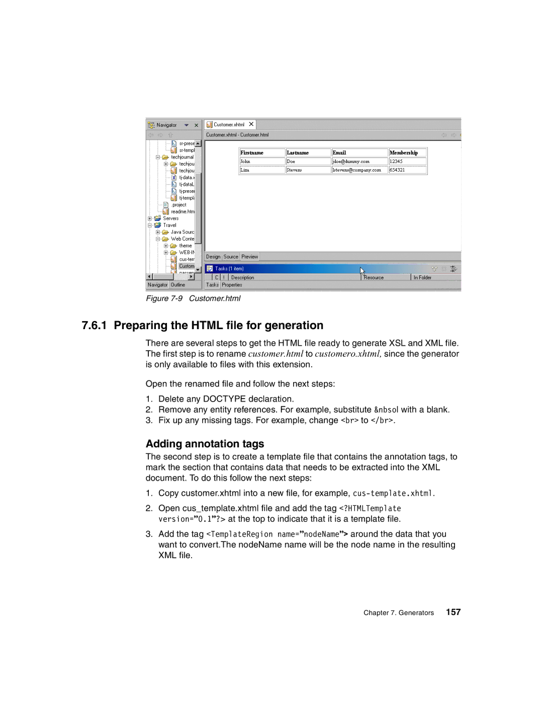 IBM Version 5 manual Preparing the Html file for generation, Adding annotation tags 