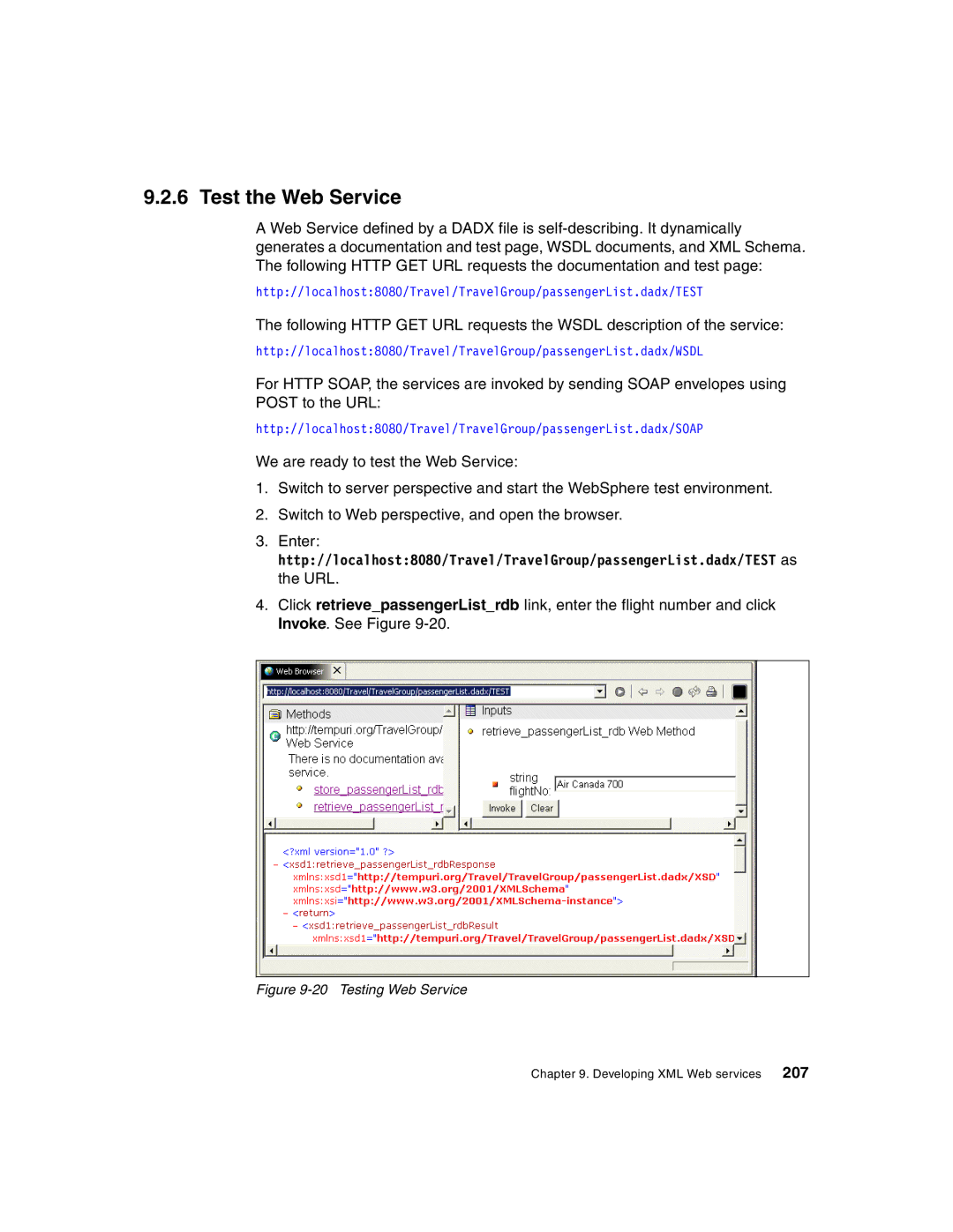 IBM Version 5 manual Test the Web Service, Testing Web Service 