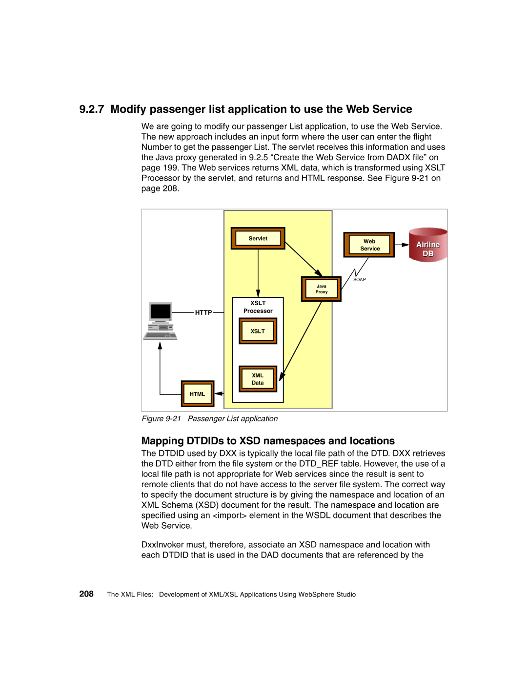 IBM Version 5 Modify passenger list application to use the Web Service, Mapping DTDIDs to XSD namespaces and locations 