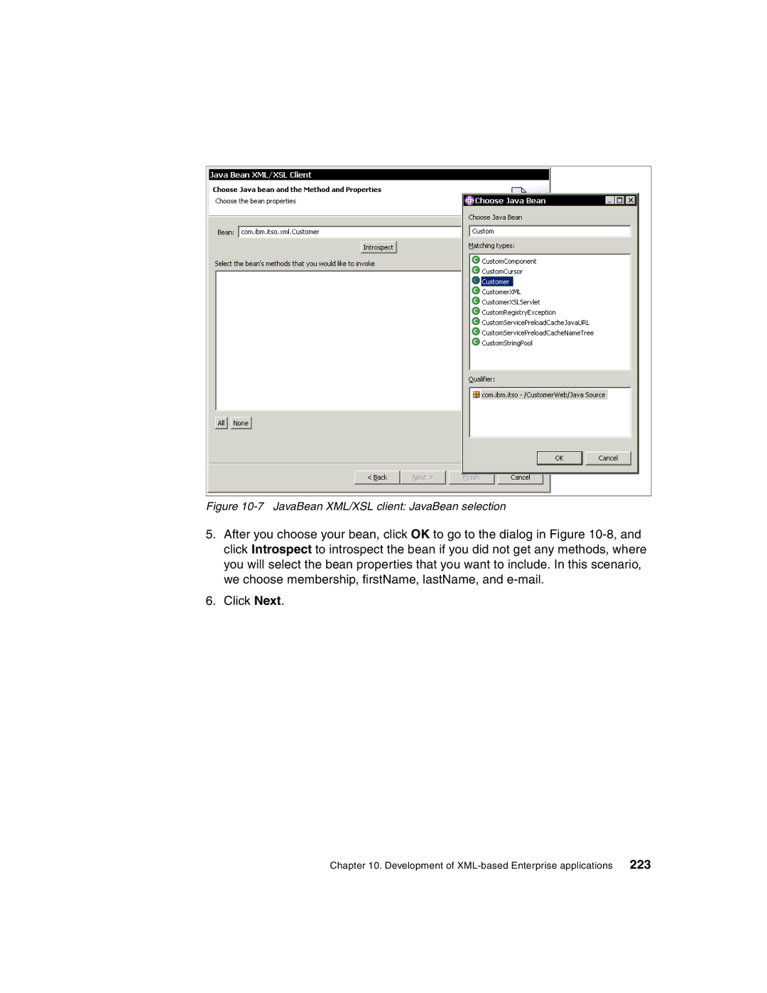 IBM Version 5 manual JavaBean XML/XSL client JavaBean selection 