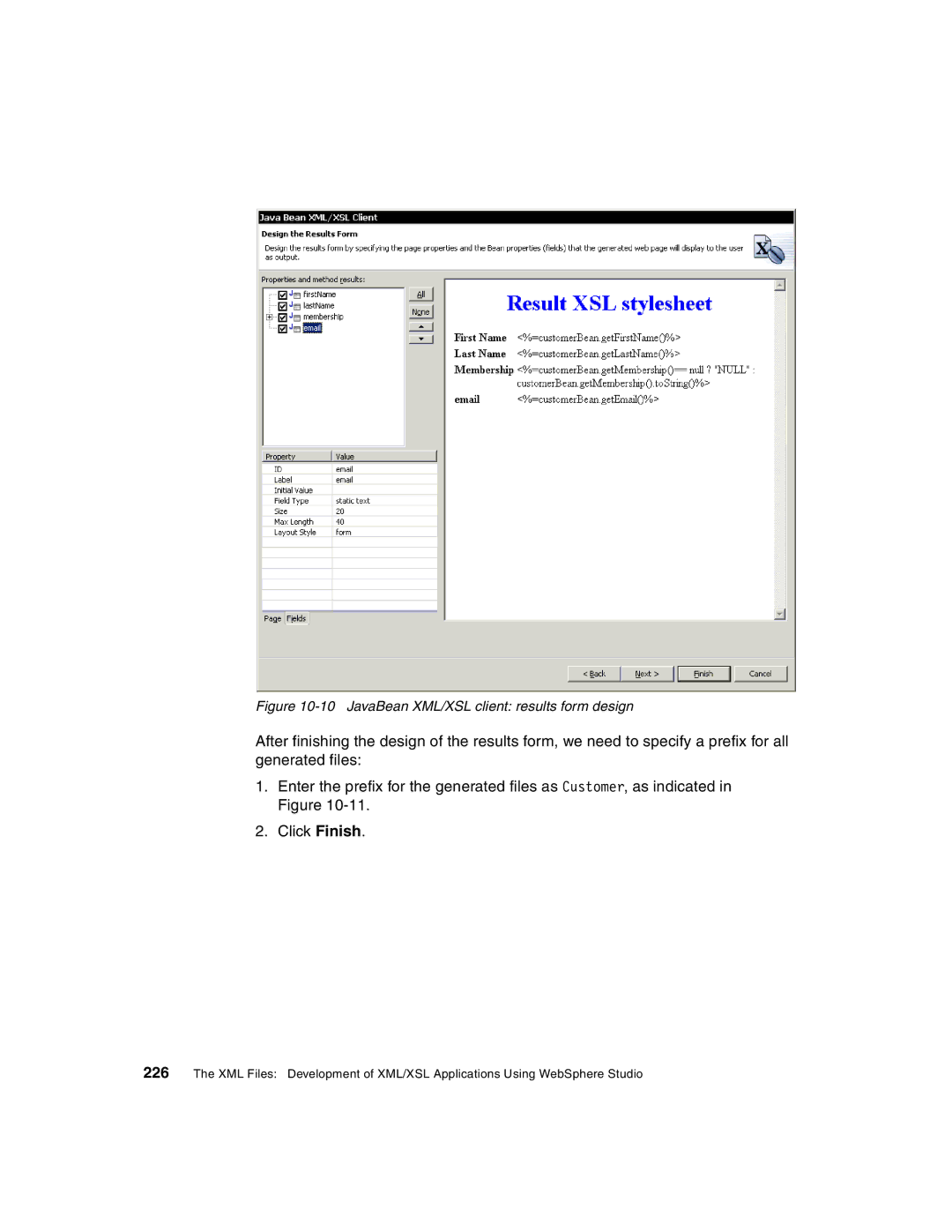 IBM Version 5 manual JavaBean XML/XSL client results form design 