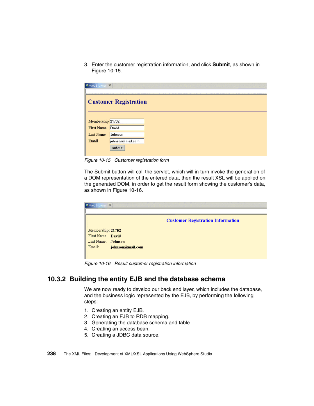 IBM Version 5 manual Building the entity EJB and the database schema, Customer registration form 