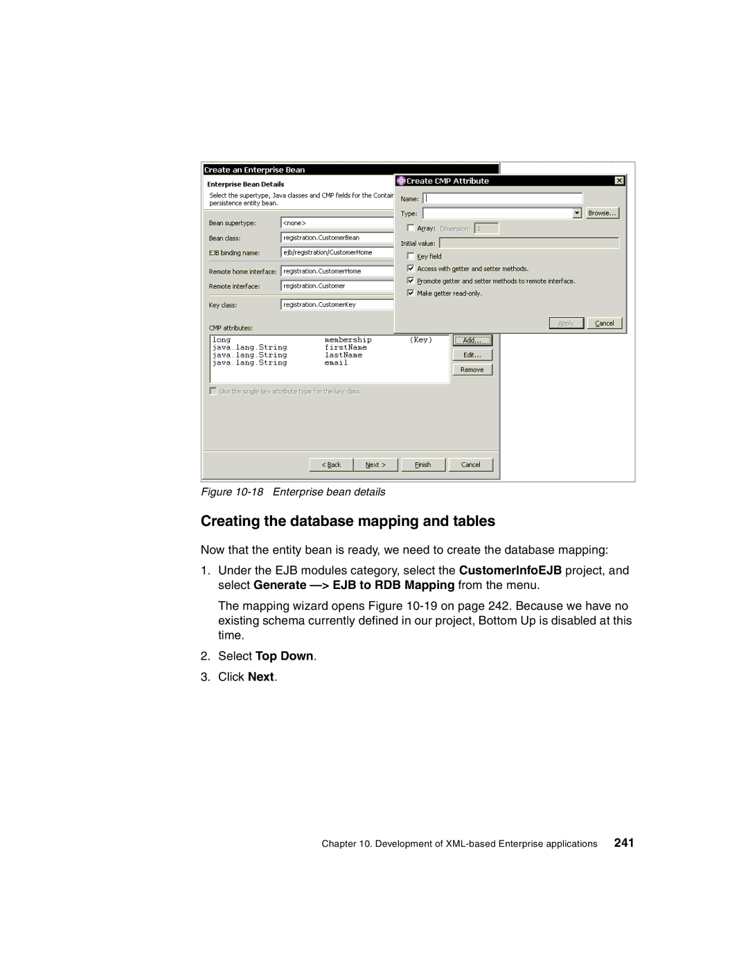 IBM Version 5 manual Creating the database mapping and tables, Enterprise bean details 