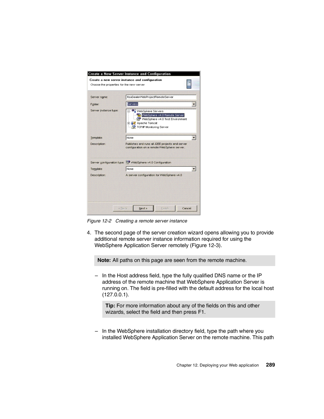 IBM Version 5 manual Creating a remote server instance 