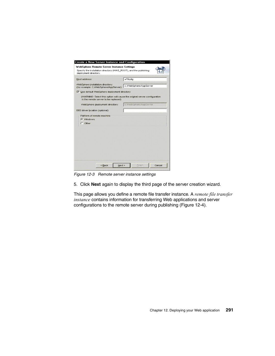 IBM Version 5 manual Remote server instance settings 