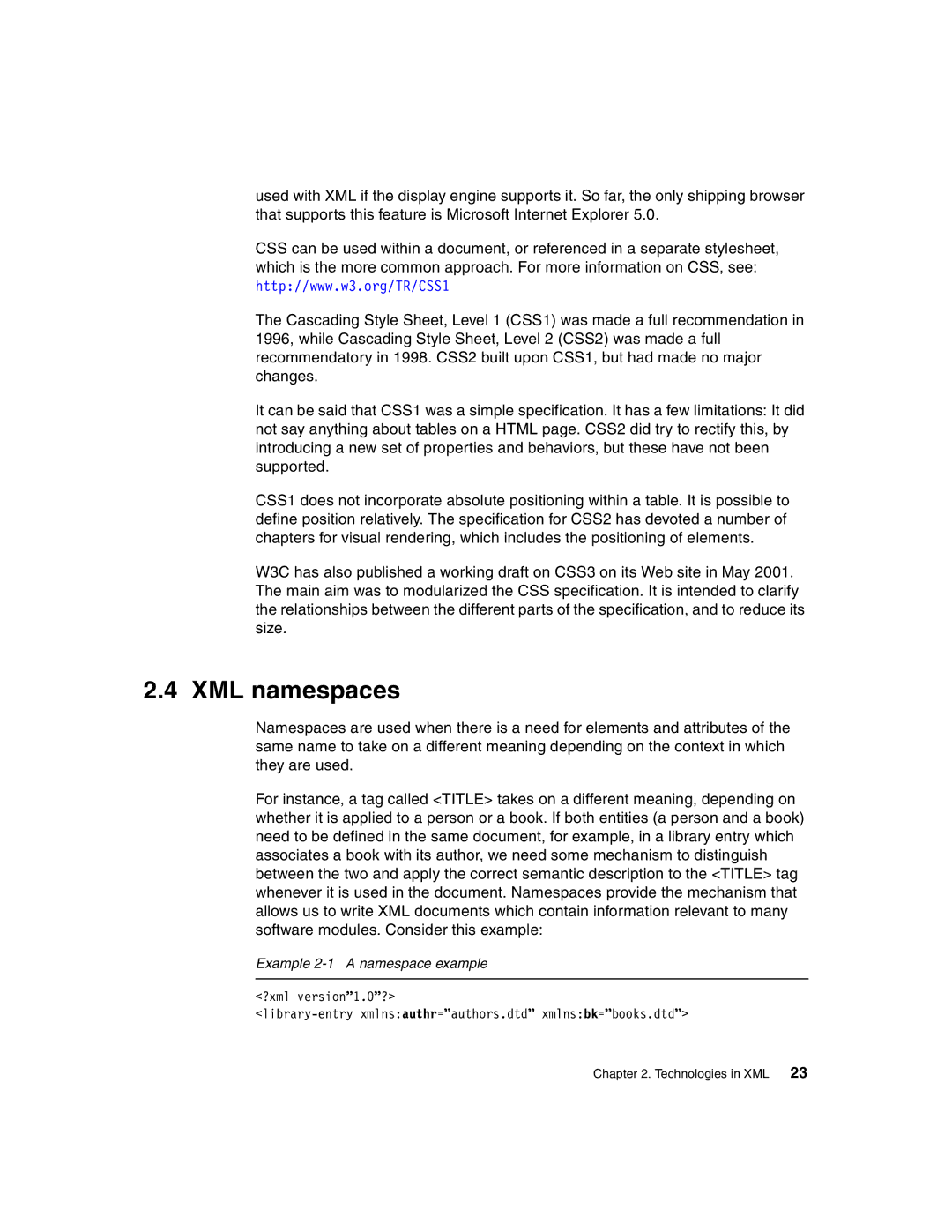 IBM Version 5 manual XML namespaces, Example 2-1 a namespace example 