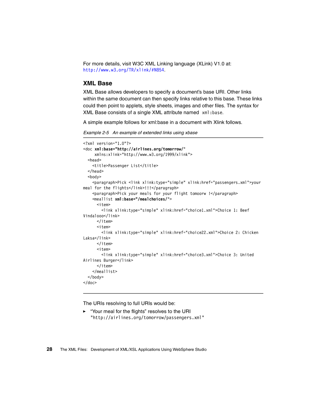 IBM Version 5 manual XML Base, Example 2-5 An example of extended links using xbase 