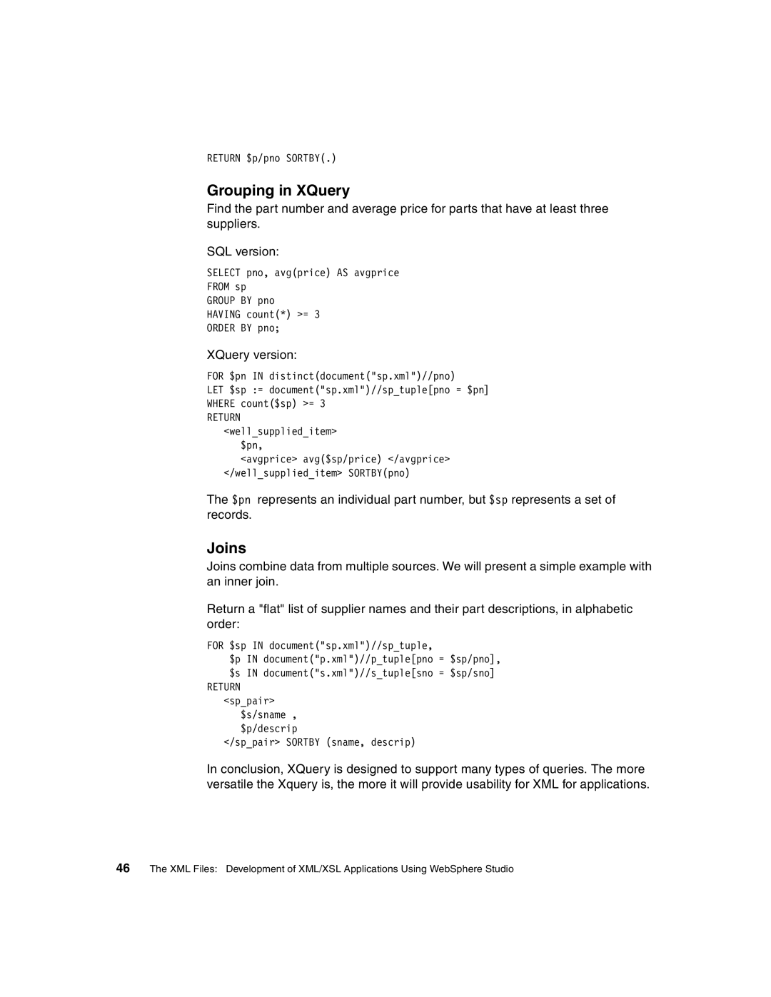 IBM Version 5 manual Grouping in XQuery, Joins 