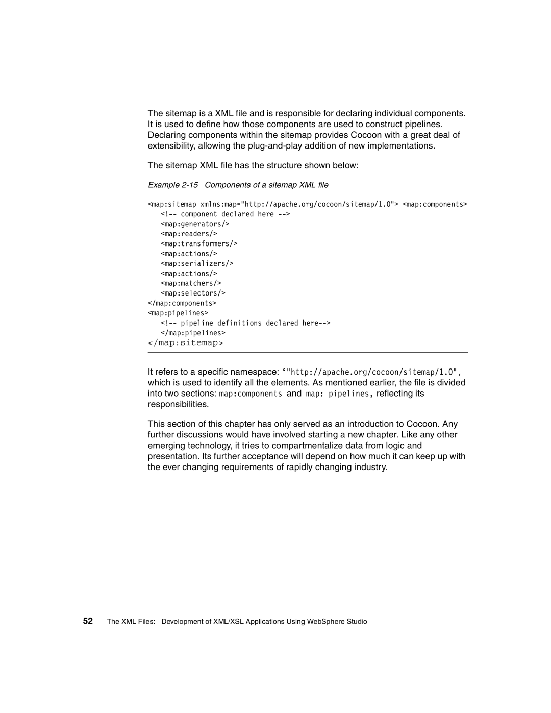 IBM Version 5 manual Example 2-15 Components of a sitemap XML file 