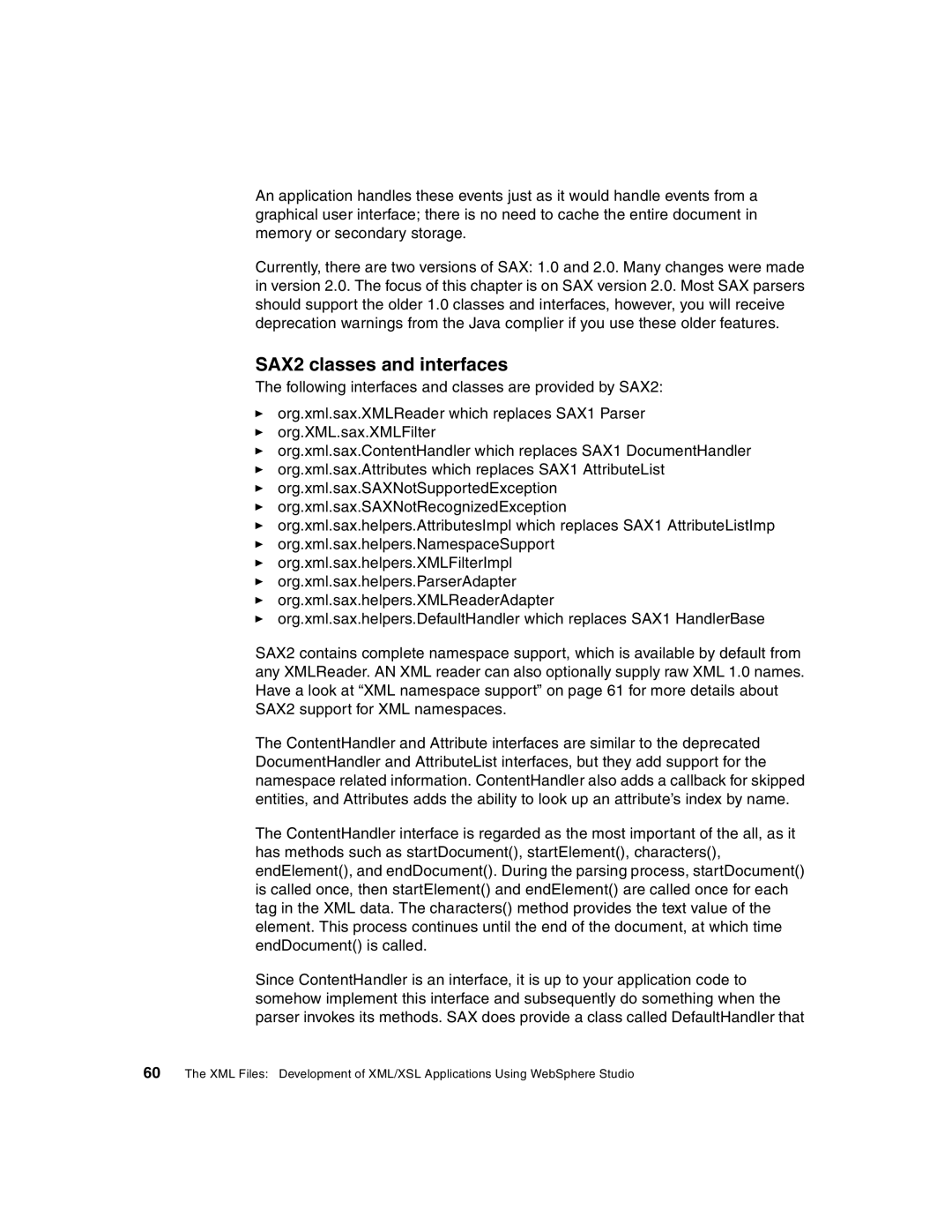 IBM Version 5 manual SAX2 classes and interfaces 