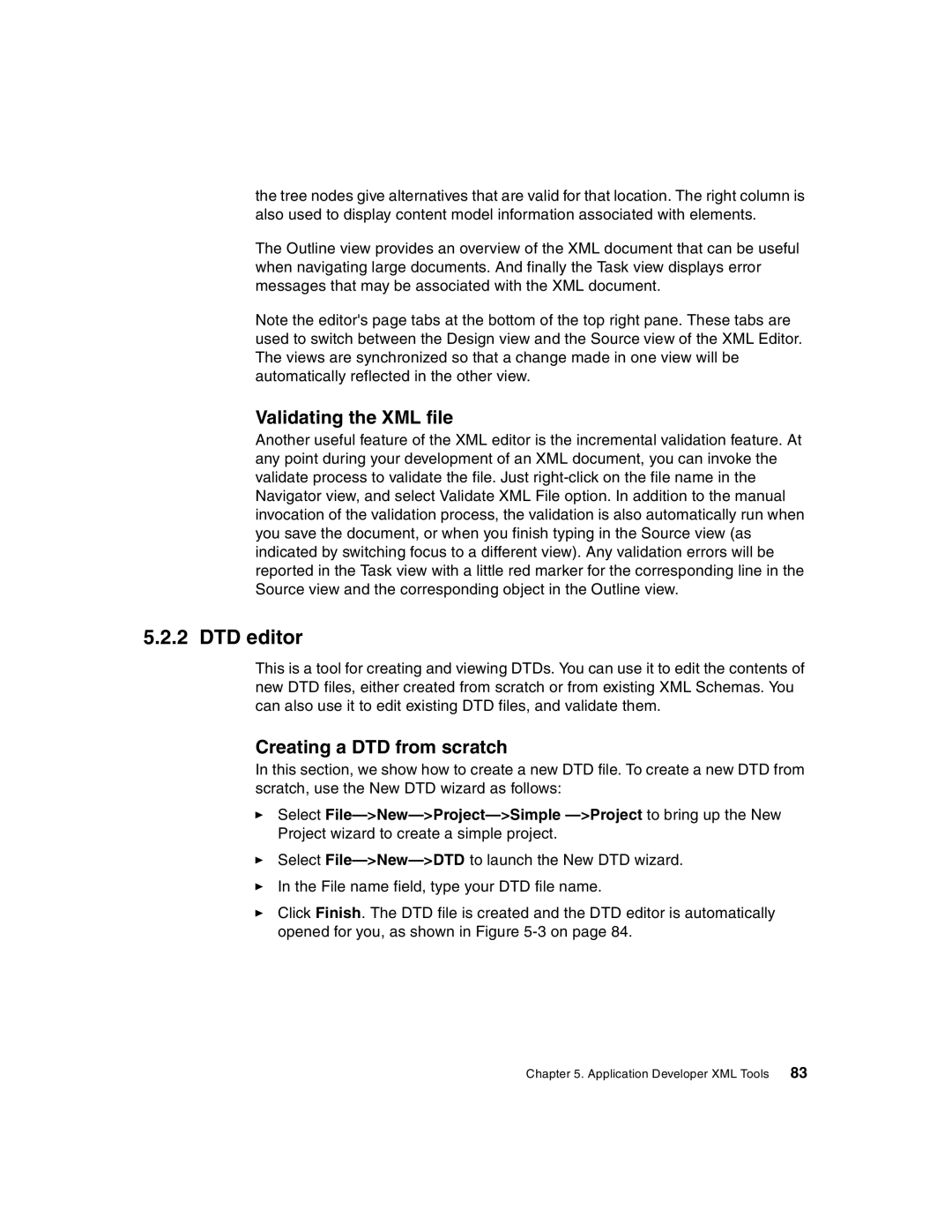 IBM Version 5 manual DTD editor, Validating the XML file, Creating a DTD from scratch 