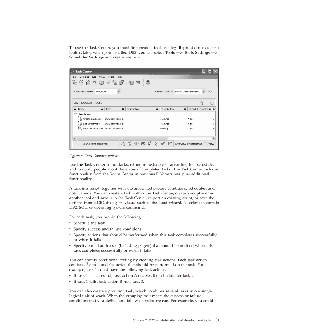 IBM VERSION 9 manual Task Center window 