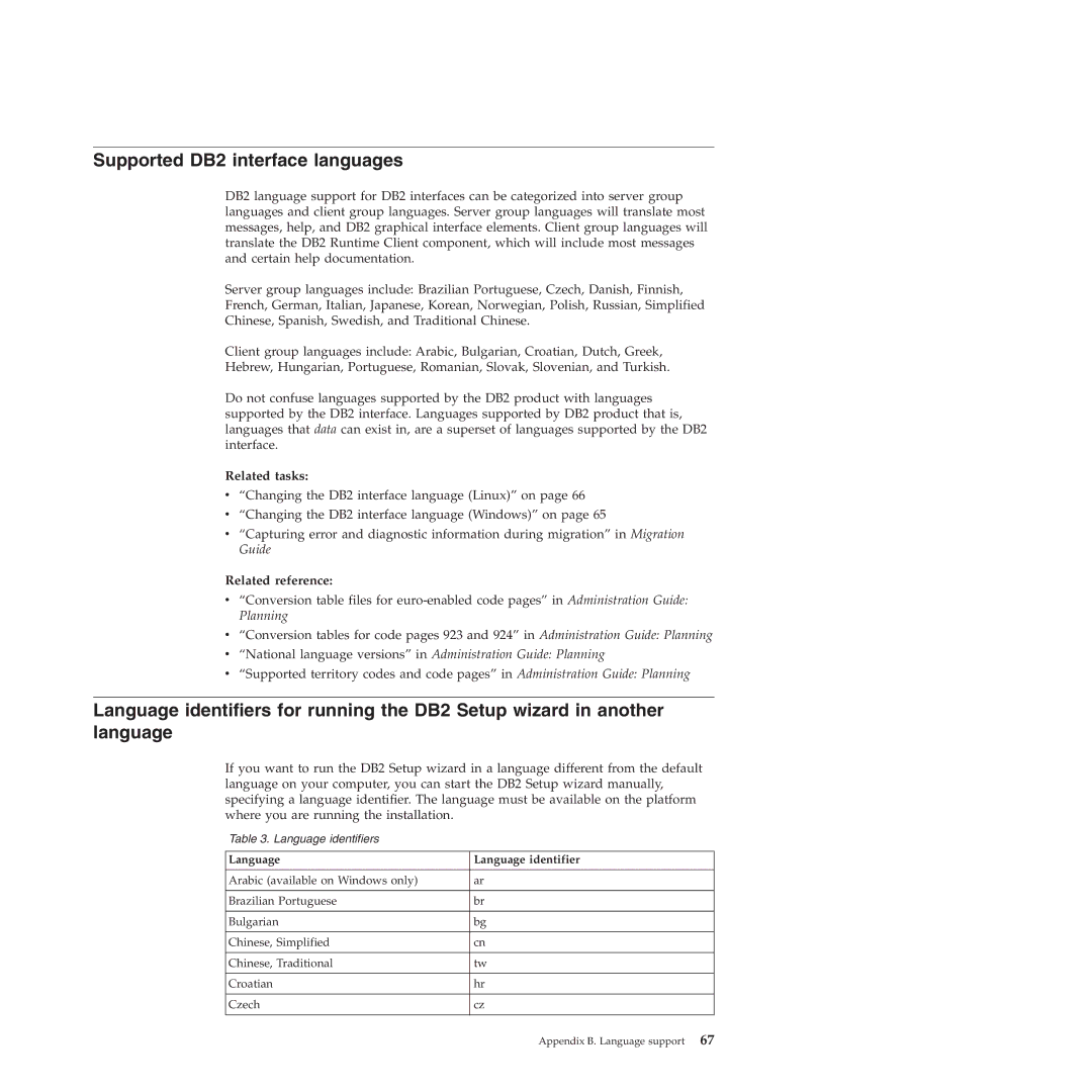 IBM VERSION 9 manual Supported DB2 interface languages, Language Language identifier 