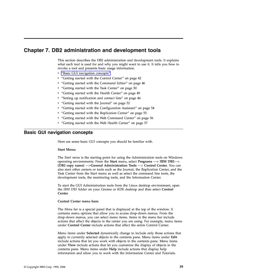 IBM VERSION 9 manual DB2 administration and development tools, Basic GUI navigation concepts, Start Menu 