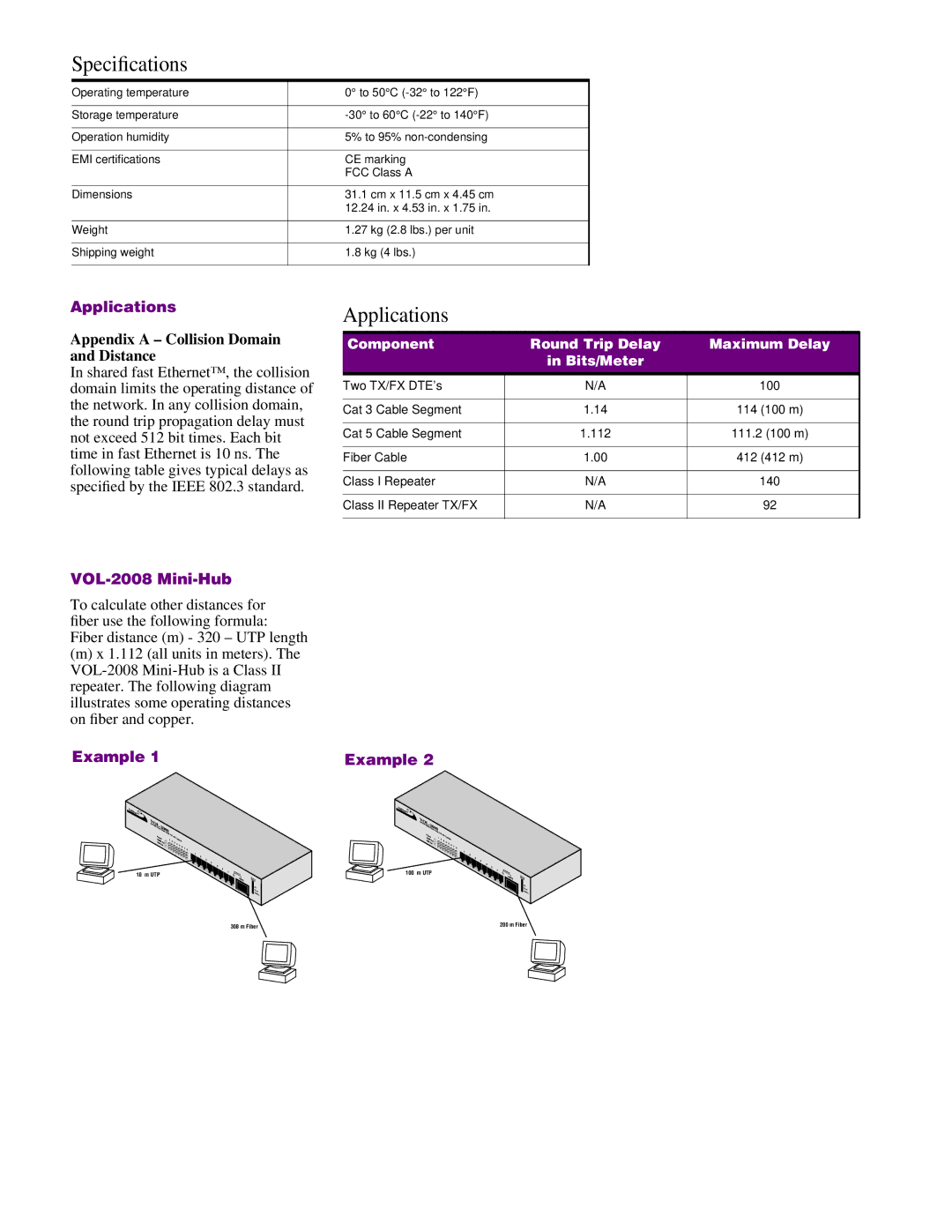 IBM specifications Speciﬁcations, Applications, VOL-2008 Mini-Hub, Example 