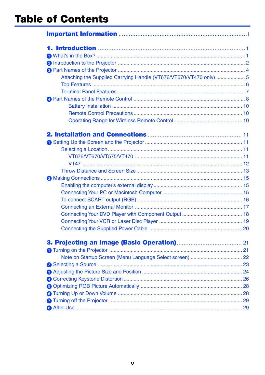 IBM VT470, VT676, VT670, VT575 manual Table of Contents 