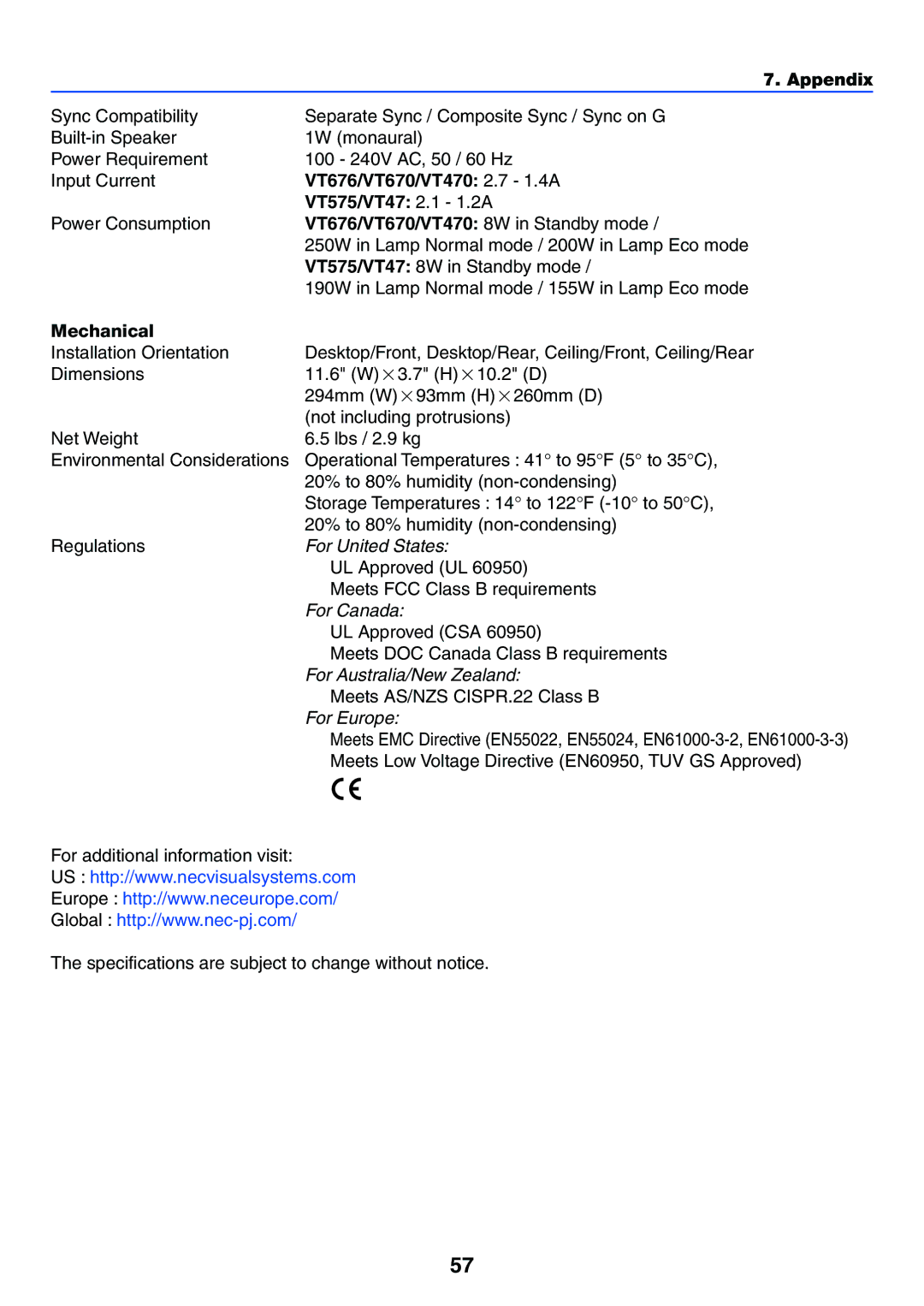 IBM manual VT676/VT670/VT470 2.7 1.4A, VT575/VT47 2.1 1.2A, Mechanical 