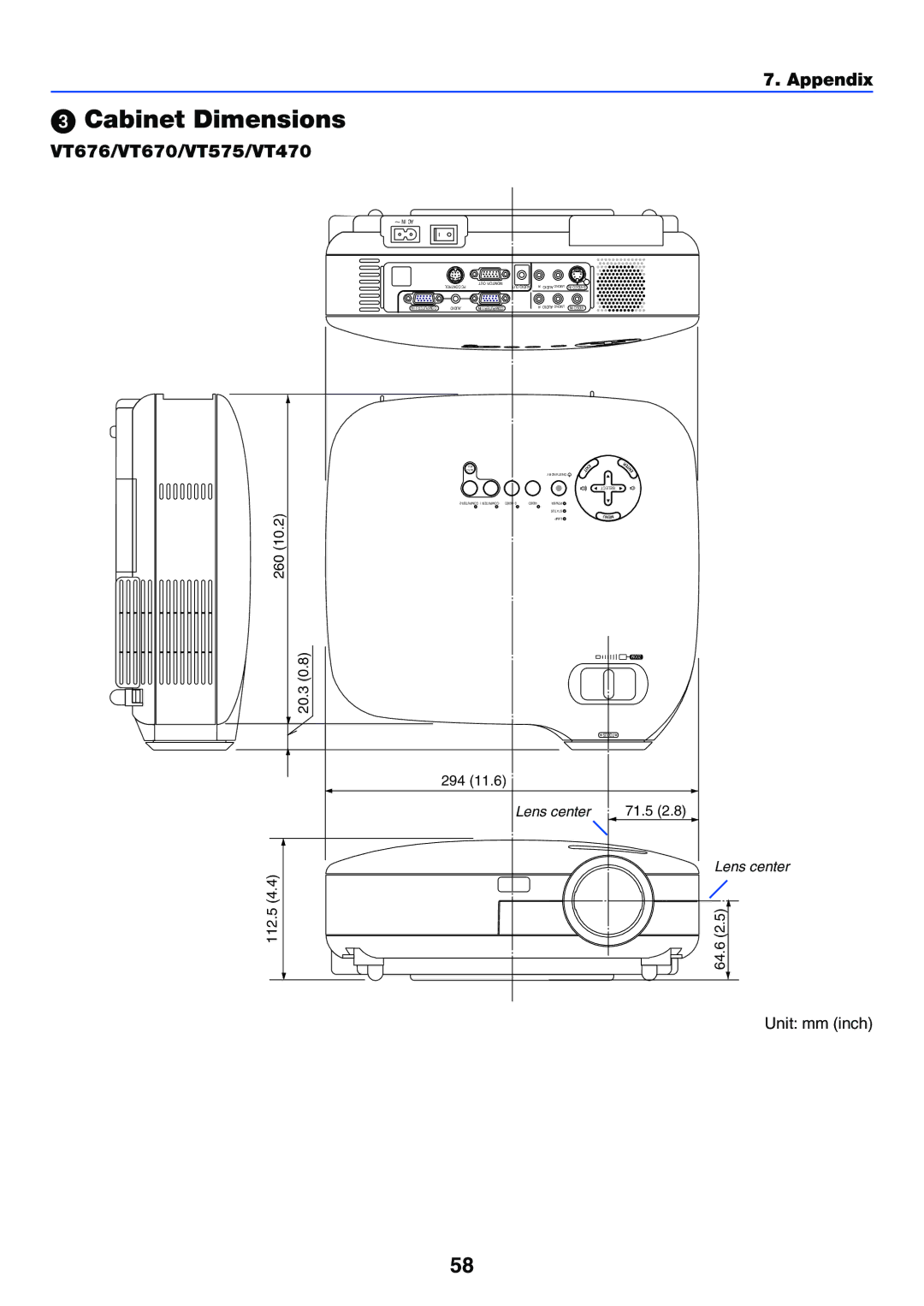 IBM manual Cabinet Dimensions, VT676/VT670/VT575/VT470 