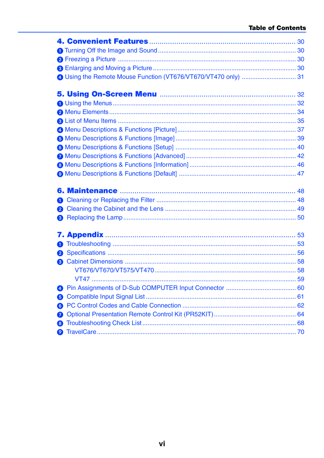 IBM VT676, VT470, VT670, VT575 manual Table of Contents 